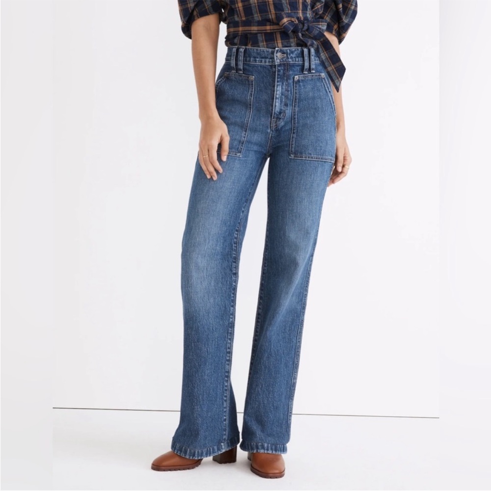 Madewell 11’ High Rise Flare Jeans in Whitethorn Wash Workwear Edition Size 24